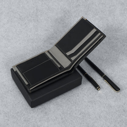 Bifold Leather Wallet For Men With RFID, 2 inner Cash Compartments, 3 Credit Card Slots with Coin pocket, 12.5x10.x3 cm (Black)