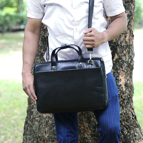 Leather laptop briefcase bag for men, Shoulder office crossbody Bags,  3 Zipper Pockets, 2 inner Spacious Compartments, 16x12x4 inches.