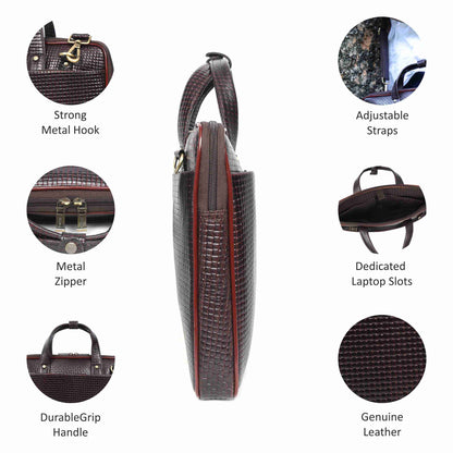 Leather laptop briefcase bag for men, Shoulder office crossbody Bags,  3 Zipper Pockets, 2 inner Spacious Compartments, 16x12x4 inches.