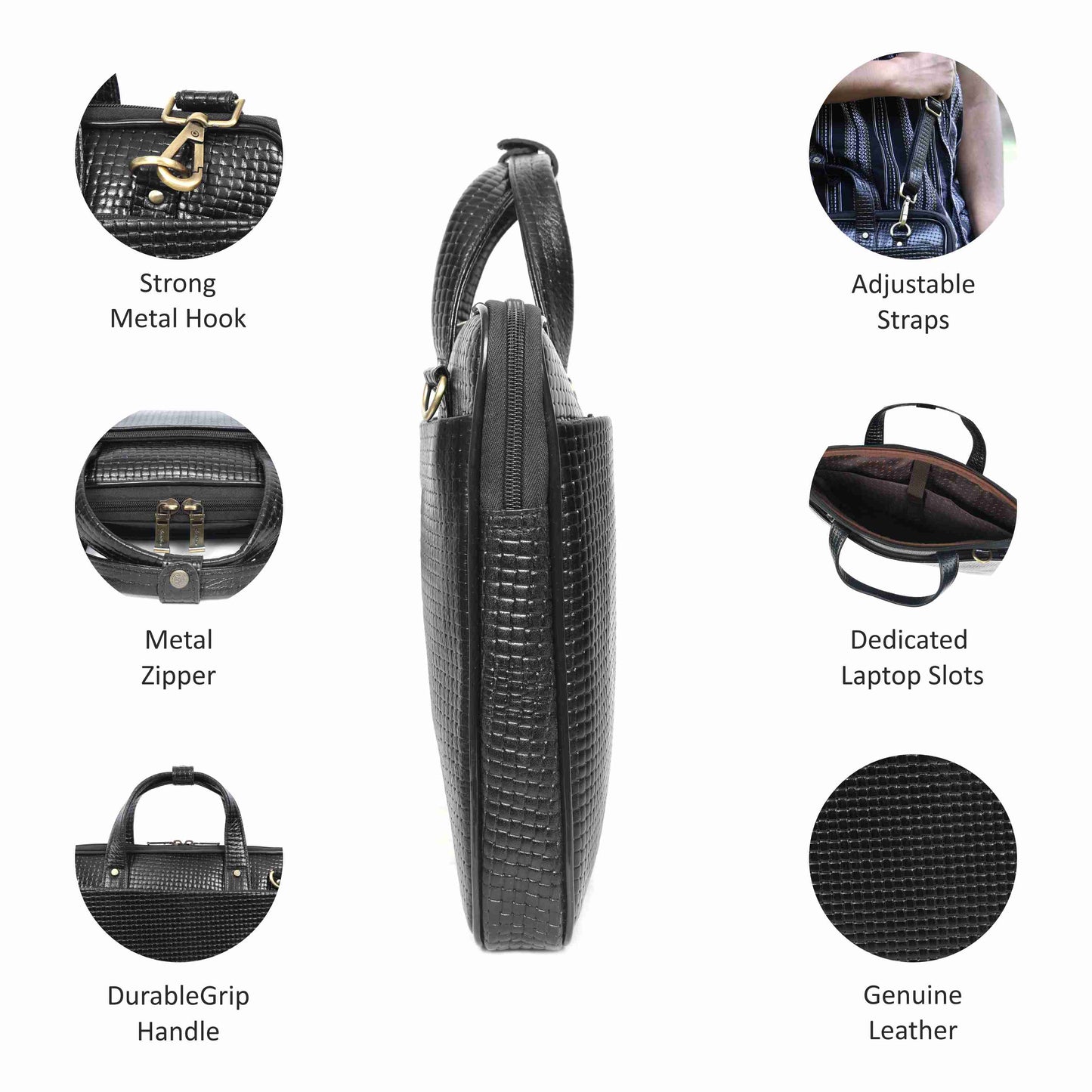 Leather laptop briefcase bag for men, Shoulder office crossbody Bags,  3 Zipper Pockets, 2 inner Spacious Compartments, 16x12x4 inches.