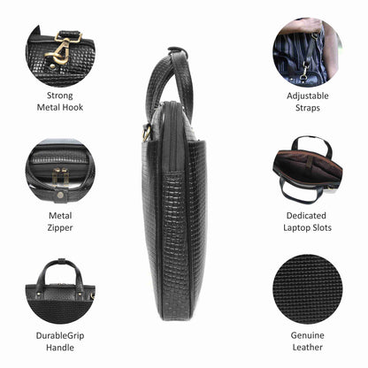 Leather laptop briefcase bag for men, Shoulder office crossbody Bags,  3 Zipper Pockets, 2 inner Spacious Compartments, 16x12x4 inches.