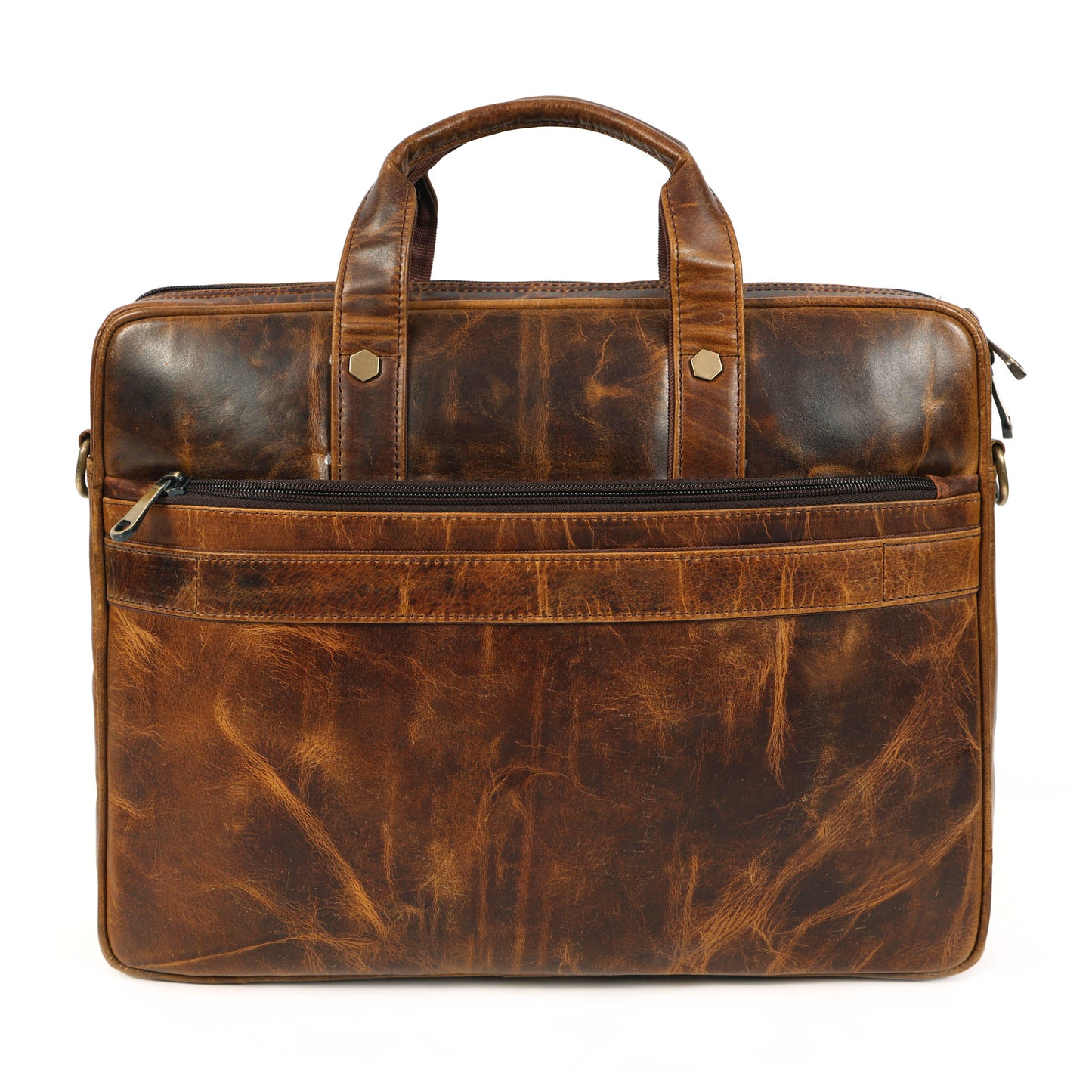 Mens Laptop Bag 16 Inch Vintage Leather, Shoulder Office Crossbody Bag With Ajustable Straps, 3 Zipper Pockets, 1 Flap Pocket, 2 Spacious Compartments.