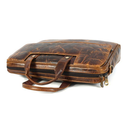 Mens Laptop Bag 16 Inch Vintage Leather, Shoulder Office Crossbody Bag With Ajustable Straps, 3 Zipper Pockets, 1 Flap Pocket, 2 Spacious Compartments.