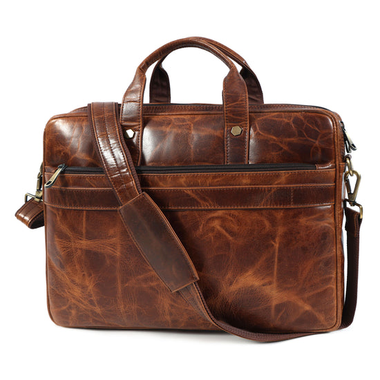 Mens Laptop Bag 16 Inch Vintage Leather, Shoulder Office Crossbody Bag With Ajustable Straps, 3 Zipper Pockets, 1 Flap Pocket, 2 Spacious Compartments.