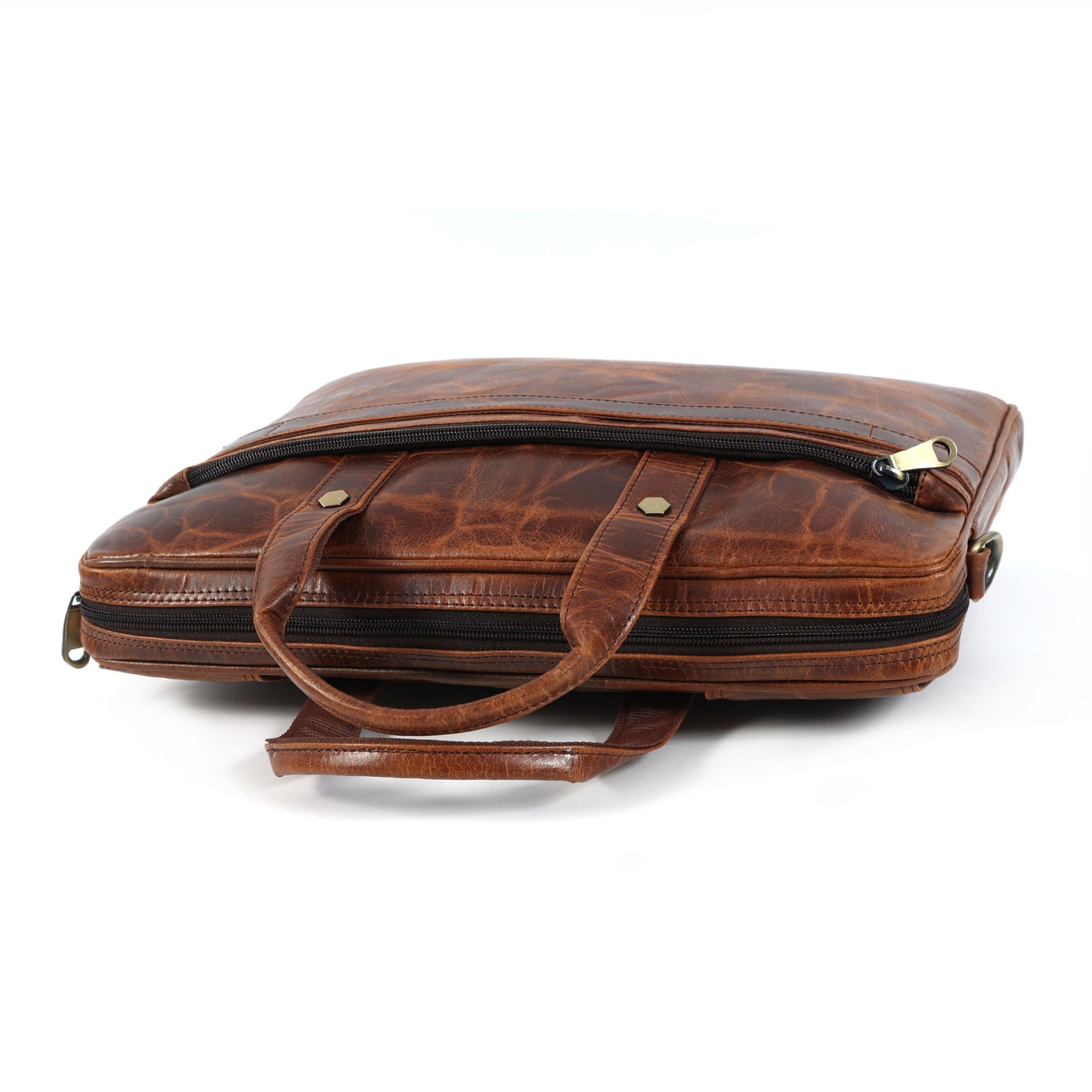 Mens Laptop Bag 16 Inch Vintage Leather, Shoulder Office Crossbody Bag With Ajustable Straps, 3 Zipper Pockets, 1 Flap Pocket, 2 Spacious Compartments.