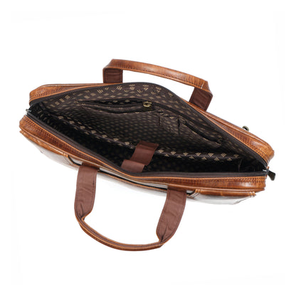 Mens Laptop Bag 16 Inch Vintage Leather, Shoulder Office Crossbody Bag With Ajustable Straps, 3 Zipper Pockets, 1 Flap Pocket, 2 Spacious Compartments.