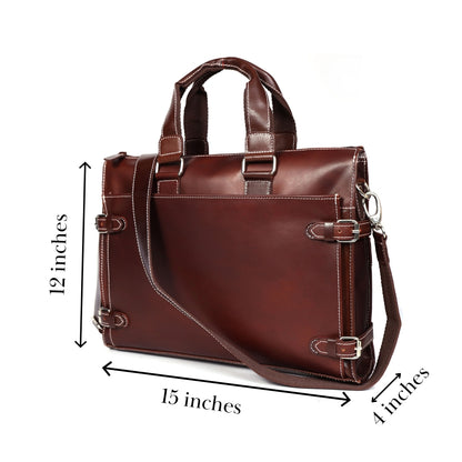 Leather laptop briefcase bag for men, Shoulder office crossbody Bags,  3 Zipper Pockets, 2 inner Spacious Compartments, 16x12x4 inches.