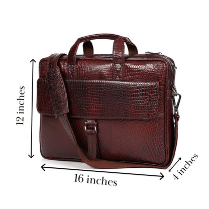 Crocodile Embossed leather bag for men, 5 Zipper Pockets with Spacious Compartments.,12 x 16 x 4 inches.