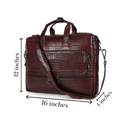 Crocodile Embossed leather bag for men, 5 Zipper Pockets with Spacious Compartments.,12 x 16 x 4 inches.