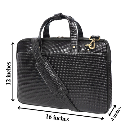 Leather laptop briefcase bag for men, Shoulder office crossbody Bags,  3 Zipper Pockets, 2 inner Spacious Compartments, 16x12x4 inches.