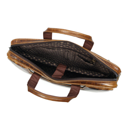 Mens Laptop Bag 16 Inch Vintage Leather, Shoulder Office Crossbody Bag With Ajustable Straps, 3 Zipper Pockets, 1 Flap Pocket, 2 Spacious Compartments.