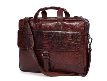 Crocodile Embossed leather bag for men, 5 Zipper Pockets with Spacious Compartments.,12 x 16 x 4 inches.