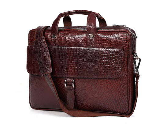 Crocodile Embossed leather bag for men, 5 Zipper Pockets with Spacious Compartments.,12 x 16 x 4 inches.