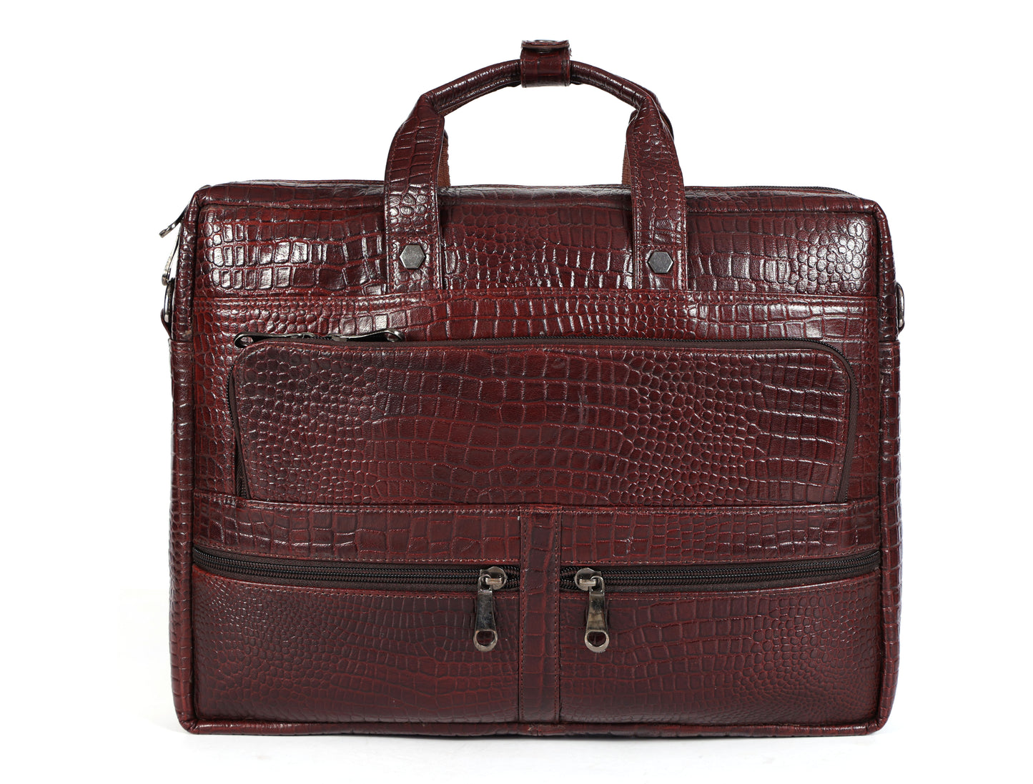 Crocodile Embossed leather bag for men, 5 Zipper Pockets with Spacious Compartments.,12 x 16 x 4 inches.