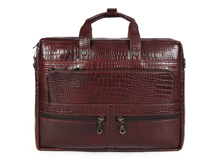 Crocodile Embossed leather bag for men, 5 Zipper Pockets with Spacious Compartments.,12 x 16 x 4 inches.