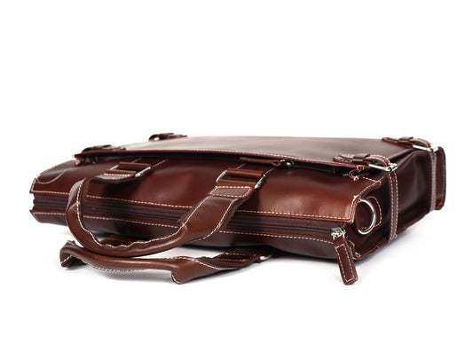 Leather laptop briefcase bag for men, Shoulder office crossbody Bags,  3 Zipper Pockets, 2 inner Spacious Compartments, 16x12x4 inches.