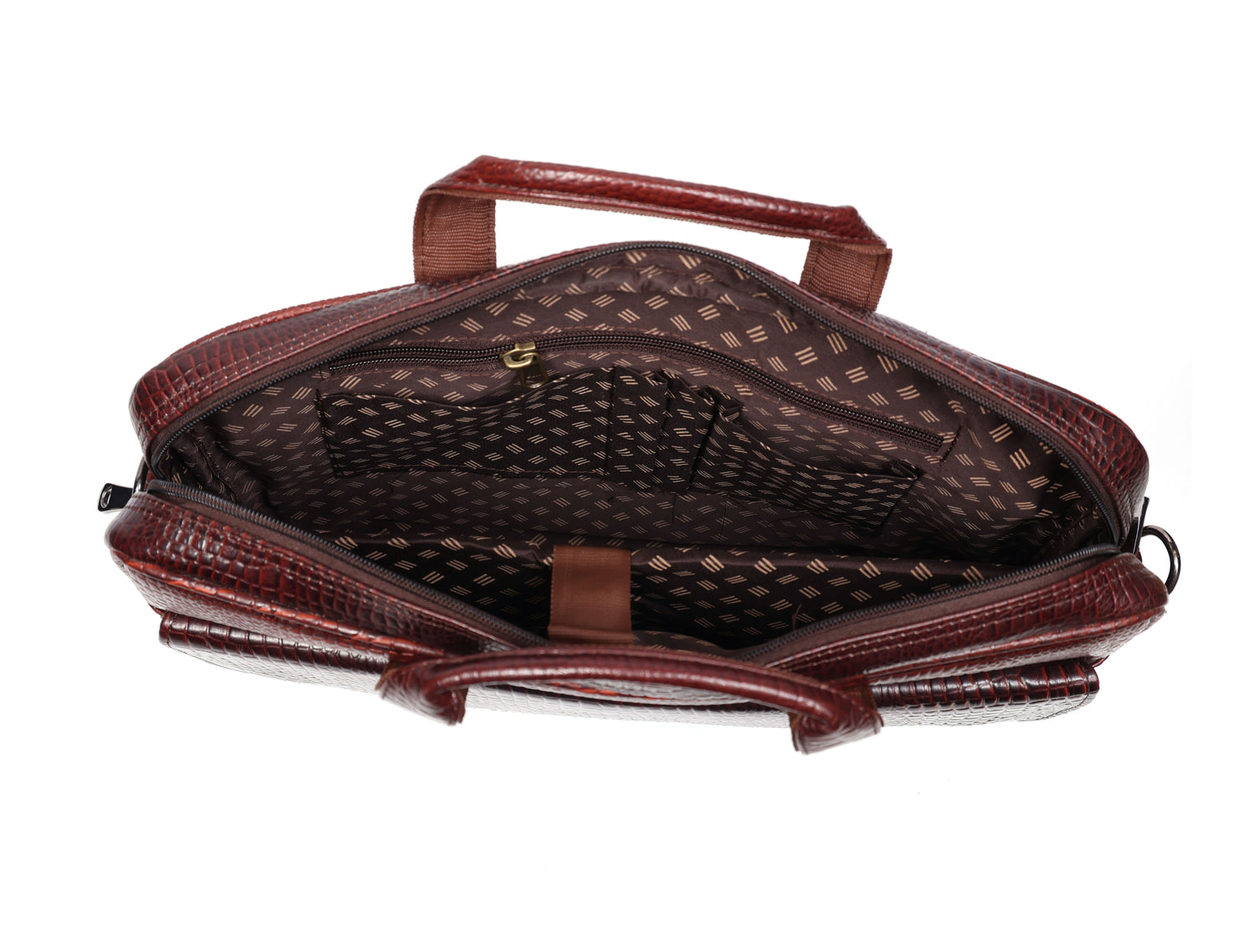 Crocodile Embossed leather bag for men, 5 Zipper Pockets with Spacious Compartments.,12 x 16 x 4 inches.
