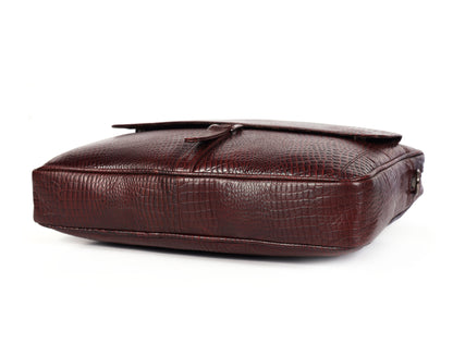Crocodile Embossed leather bag for men, 5 Zipper Pockets with Spacious Compartments.,12 x 16 x 4 inches.