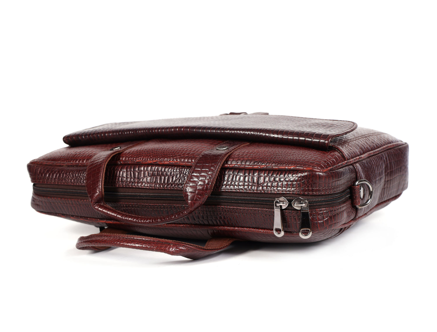 Crocodile Embossed leather bag for men, 5 Zipper Pockets with Spacious Compartments.,12 x 16 x 4 inches.