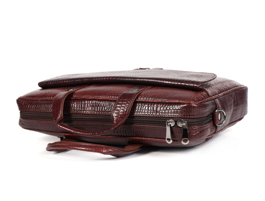 Crocodile Embossed leather bag for men, 5 Zipper Pockets with Spacious Compartments.,12 x 16 x 4 inches.