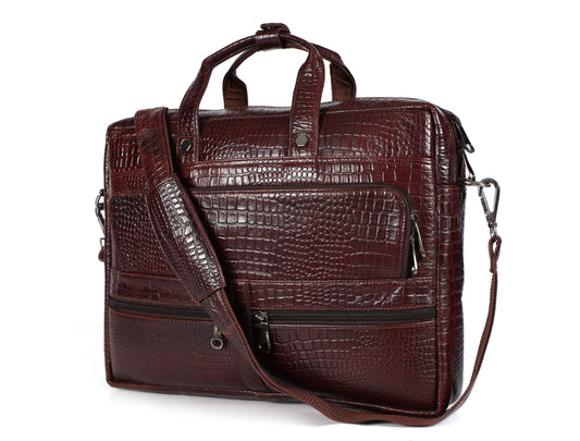 Crocodile Embossed leather bag for men, 5 Zipper Pockets with Spacious Compartments.,12 x 16 x 4 inches.