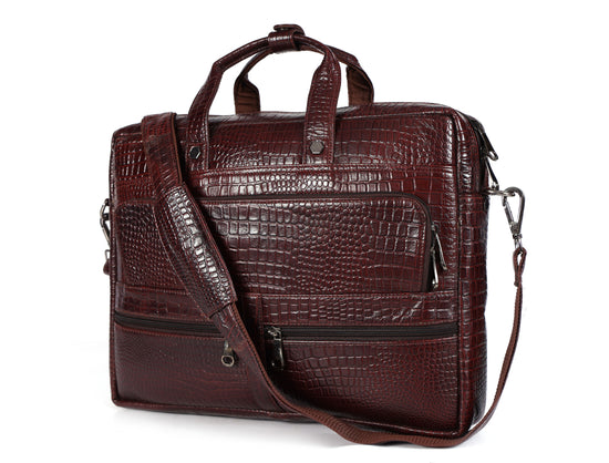 Crocodile Embossed leather bag for men, 5 Zipper Pockets with Spacious Compartments.,12 x 16 x 4 inches.
