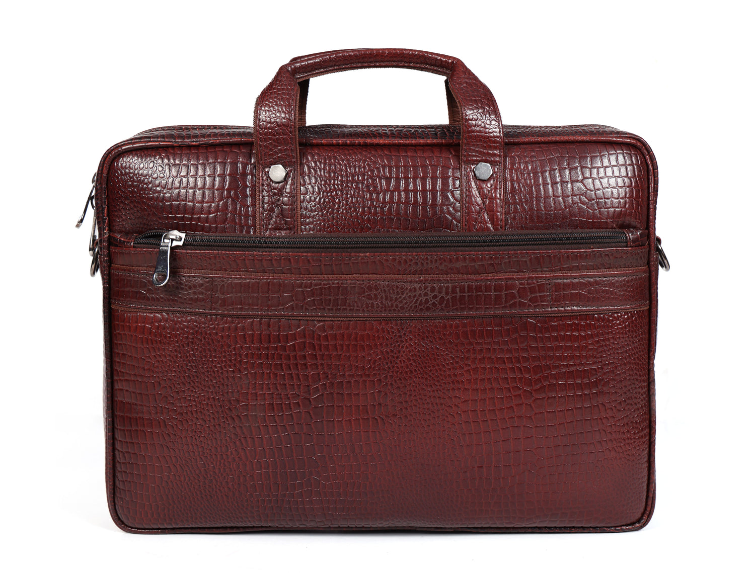 Crocodile Embossed leather bag for men, 5 Zipper Pockets with Spacious Compartments.,12 x 16 x 4 inches.