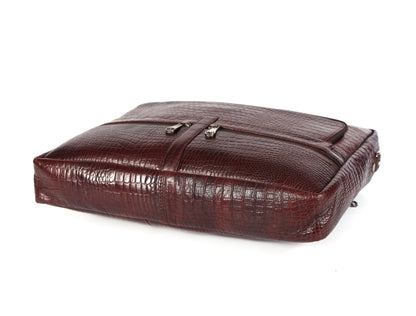 Crocodile Embossed leather bag for men, 5 Zipper Pockets with Spacious Compartments.,12 x 16 x 4 inches.