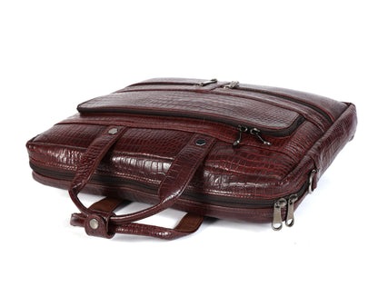 Crocodile Embossed leather bag for men, 5 Zipper Pockets with Spacious Compartments.,12 x 16 x 4 inches.