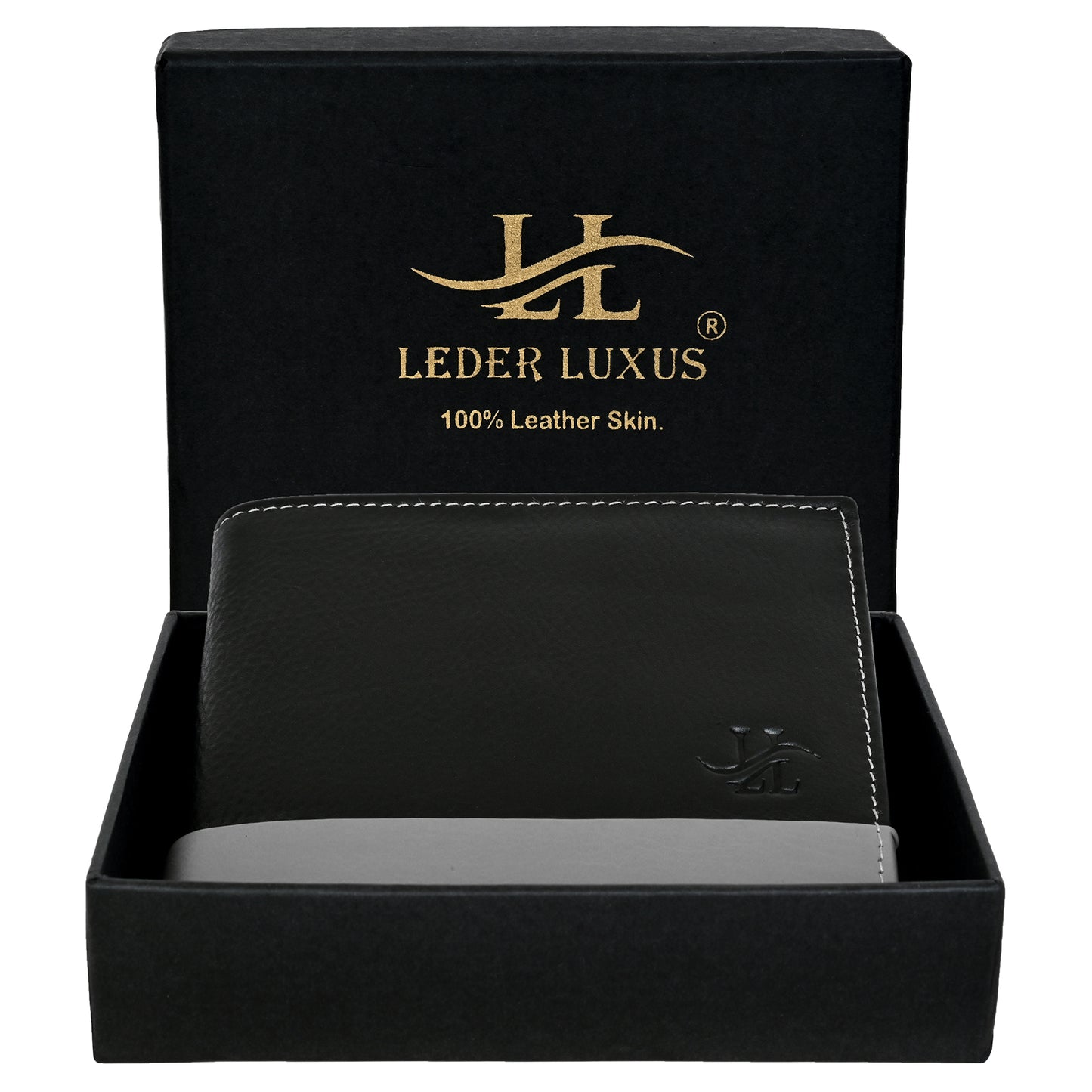 Bifold Leather Wallet For Men With RFID, 2 inner Cash Compartments, 3 Credit Card Slots with Coin pocket, 12.5x10.x3 cm (Black)