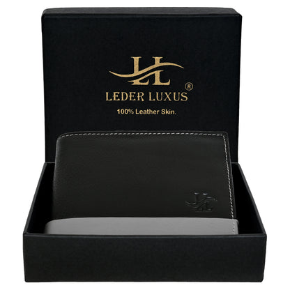 Bifold Leather Wallet For Men With RFID, 2 inner Cash Compartments, 3 Credit Card Slots with Coin pocket, 12.5x10.x3 cm (Black)