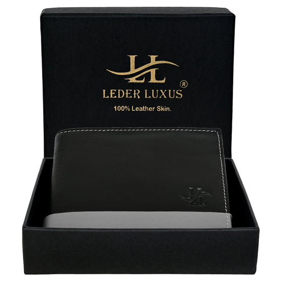 Bifold Leather Wallet For Men With RFID, 2 inner Cash Compartments, 3 Credit Card Slots with Coin pocket, 12.5x10.x3 cm (Black)