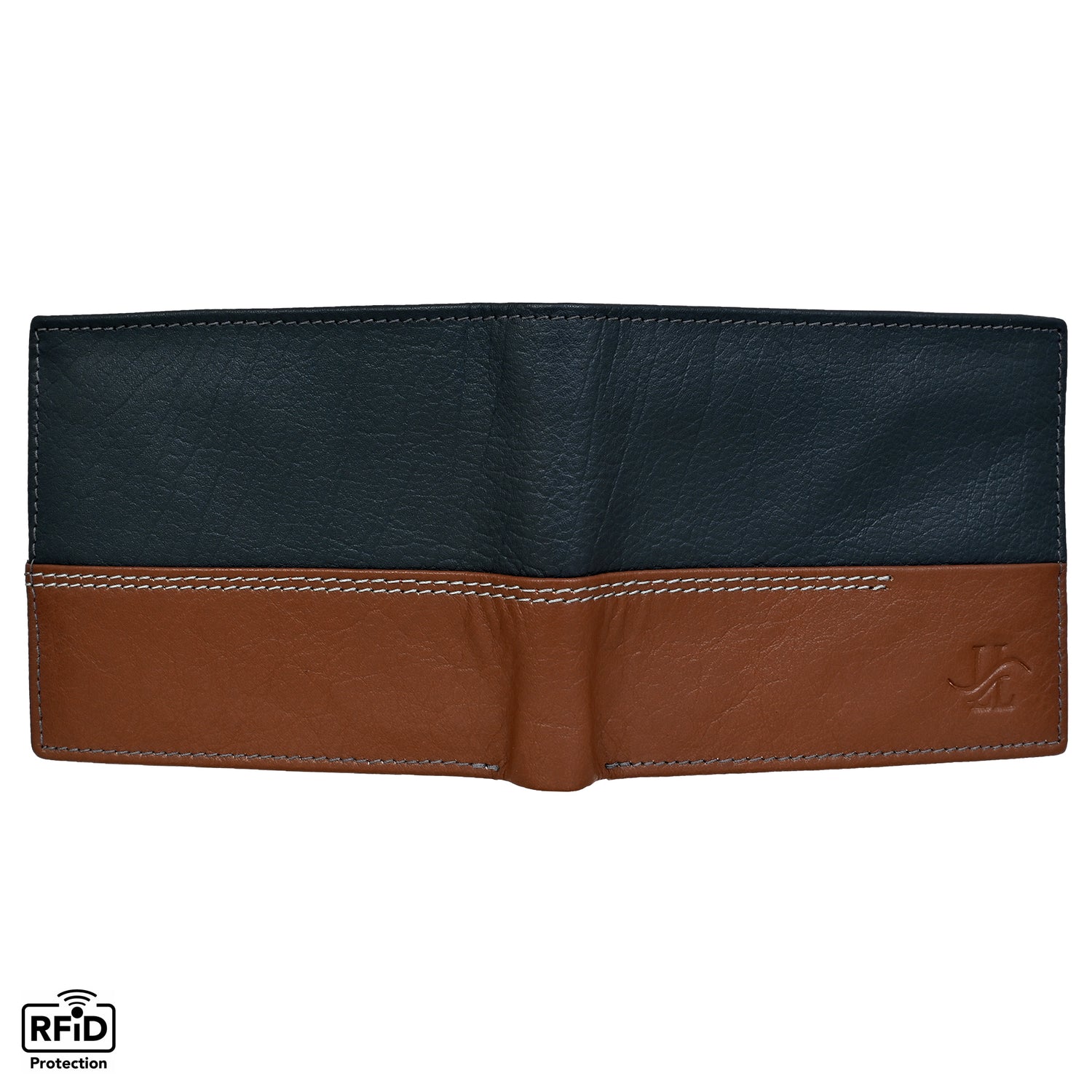 Bifold Leather Wallet For Men With RFID, 2 inner Cash Compartments, 3 Credit Card Slots with Coin pocket, 12.5x10.x3 cm (Blue)